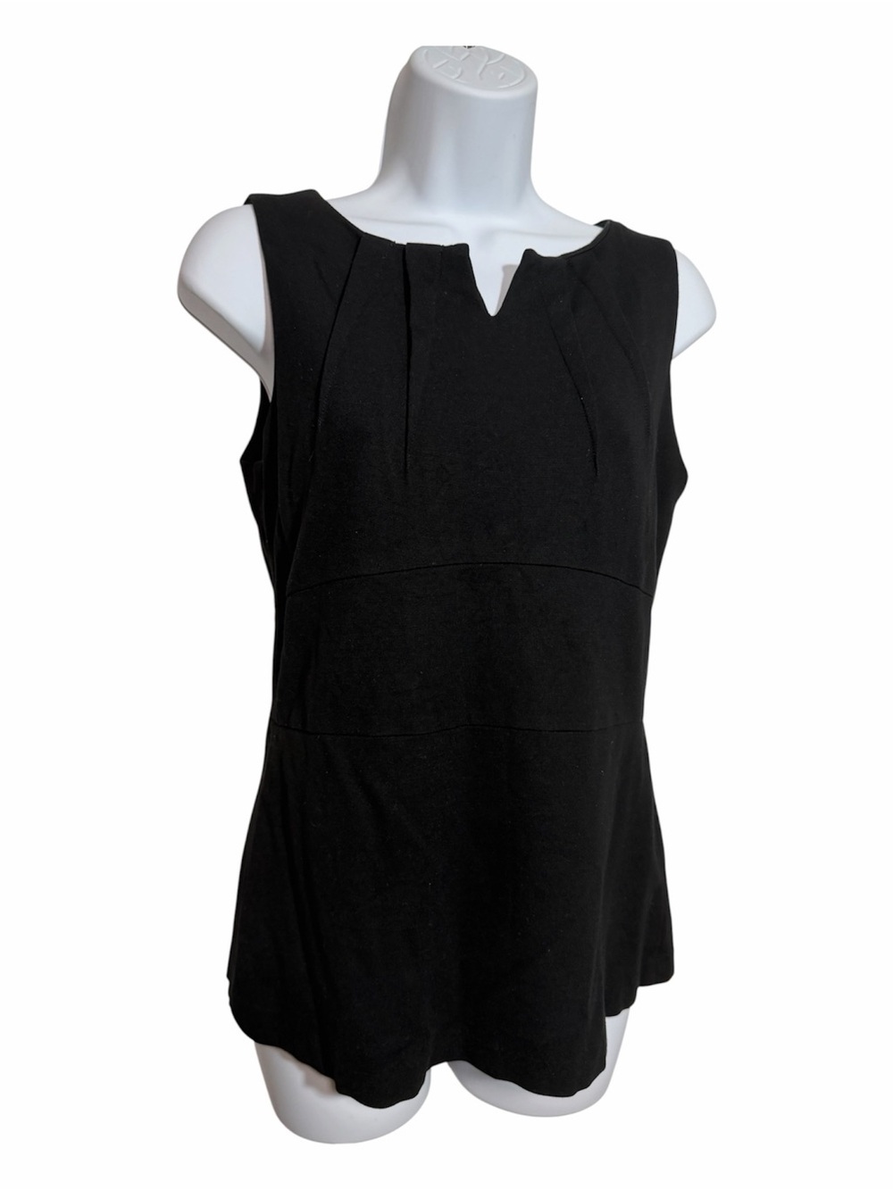 CAbi Perfect Shell Ponte Knit Top Pleated Neckline True Black Size 4 Classic